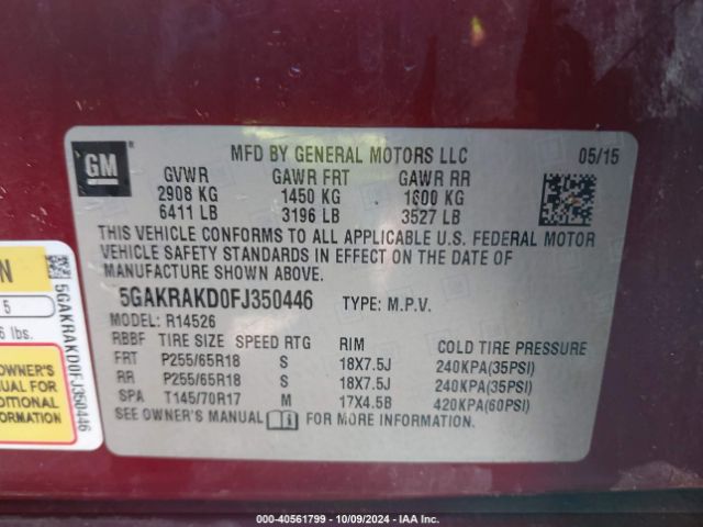 5GAKRAKD0FJ350446 Buick Enclave Convenience