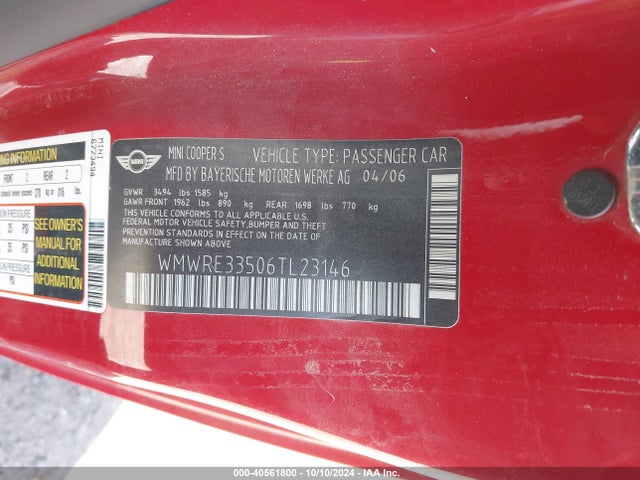 2006 MINI COOPER S WMWRE33506TL23146 Photo 8