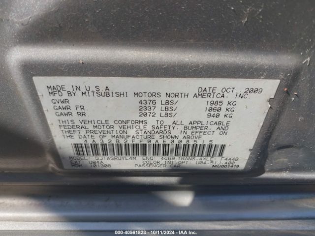 2010 MITSUBISHI GALANT 4A32B2FF0AE008515 Photo 8