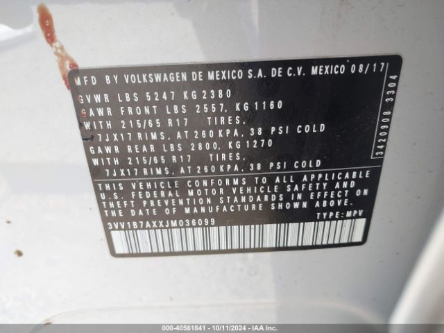 3VV1B7AXXJM036099 Volkswagen Tiguan 2.0t S