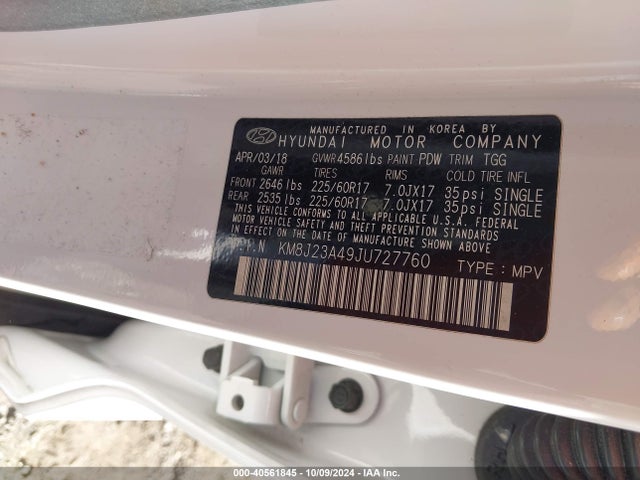 Hyundai TUCSON SE 2018 KM8J23A49JU727760 Image 9