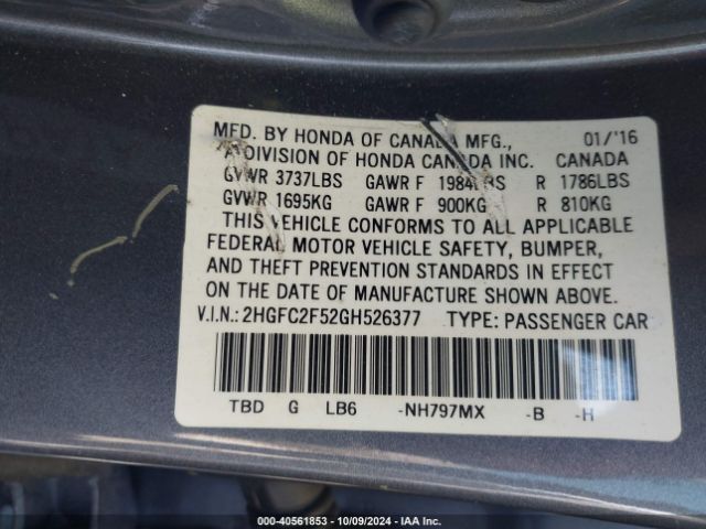 2HGFC2F52GH526377 Honda Civic Lx