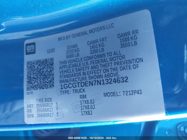 1GCGTDEN7N1324632 Chevrolet Colorado 4wd  Short Box Z71