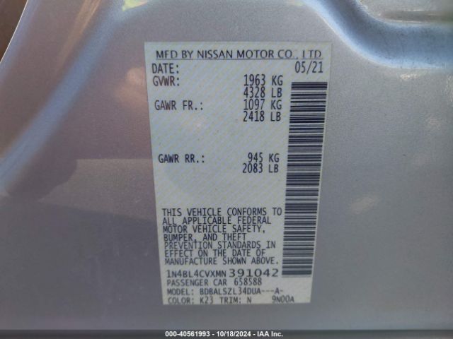 1N4BL4CVXMN391042 Nissan Altima Sr Fwd