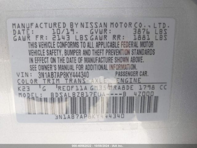 3N1AB7AP8KY444340 Nissan SENTRA S
