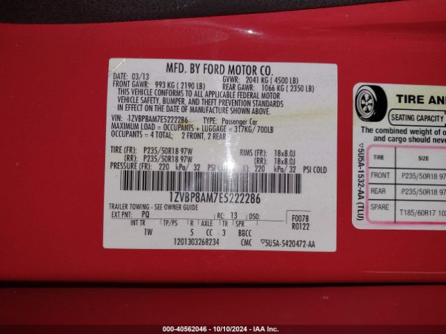 1ZVBP8AM7E5222286 Ford Mustang V6