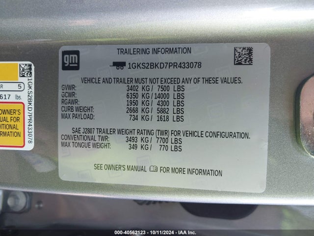 GMC Yukon 4wd Slt 2023 1GKS2BKD7PR433078 Image 9