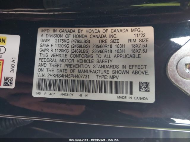 2HKRS4H45PH407731 Honda Cr-v Ex Awd