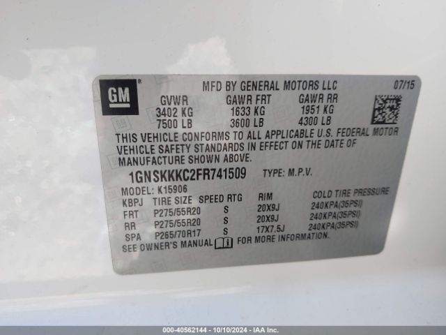 1GNSKKKC2FR741509 Chevrolet Suburban 1500 Ltz