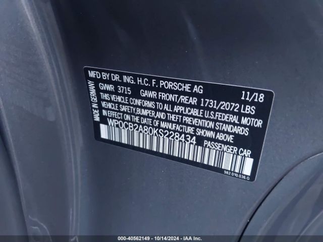 WP0CB2A80KS228434 Porsche 718 Boxster S