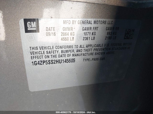Buick Lacrosse Essence 2017 1G4ZP5SS2HU145605 Image 9