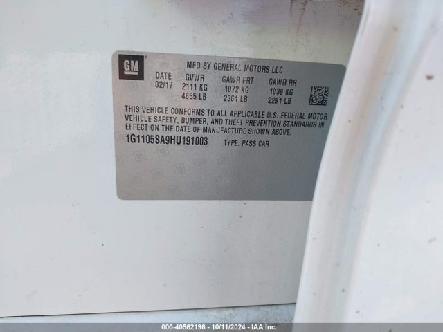 Chevrolet IMPALA 1LT 2017 1G1105SA9HU191003 Image 9