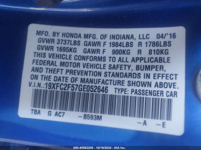 19XFC2F57GE052646 Honda Civic Lx