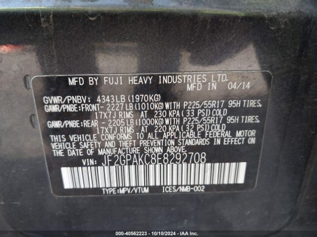JF2GPAKC8E8292708 Subaru Xv Crosstrek 2.0i Limited