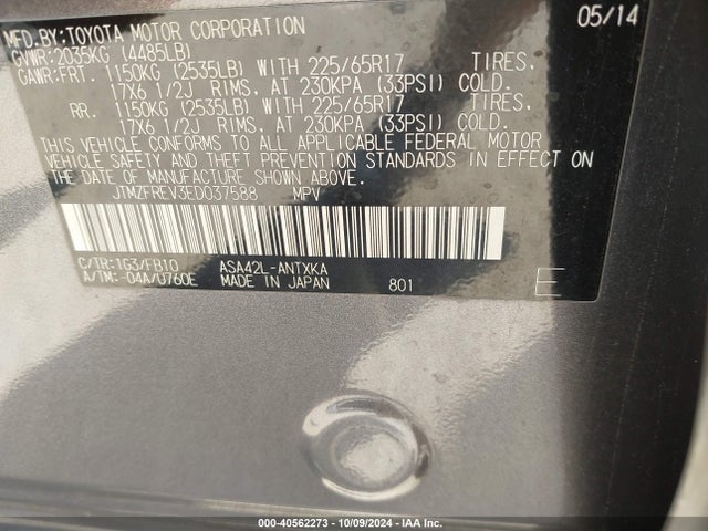 Toyota RAV4 LE 2014 JTMZFREV3ED037588 Image 9