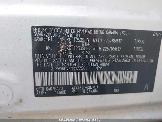 Toyota Rav4 Xle 2022 2T3W1RFV8NC177561 Image 9