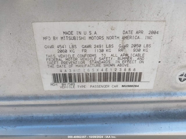 2004 MITSUBISHI GALANT 4A3AB76SX4E123858 Photo 8