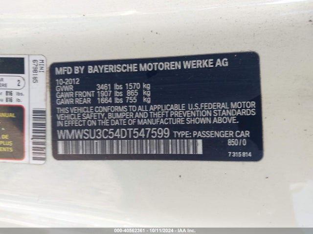 2013 MINI HARDTOP WMWSU3C54DT547599 Photo 8