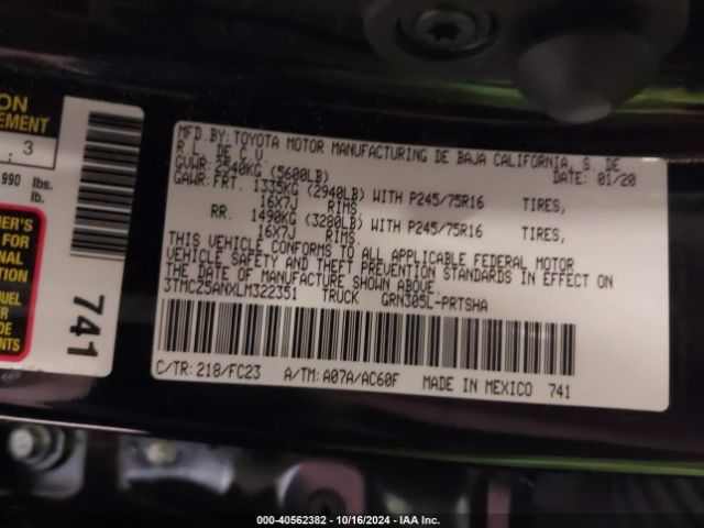 3TMCZ5ANXLM322351 Toyota Tacoma Sr5 V6