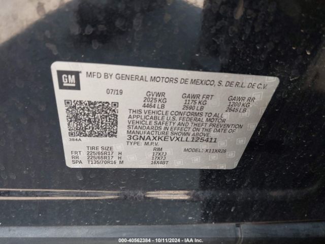 3GNAXKEVXLL125411 Chevrolet Equinox Fwd Lt 1.5l Turbo