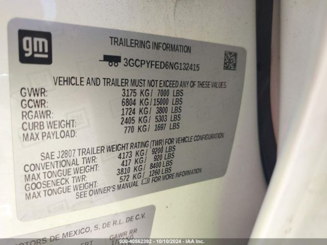3GCPYFED6NG132415 Chevrolet Silverado 1500 Ltd 4wd  Short Bed Lt Trail Boss