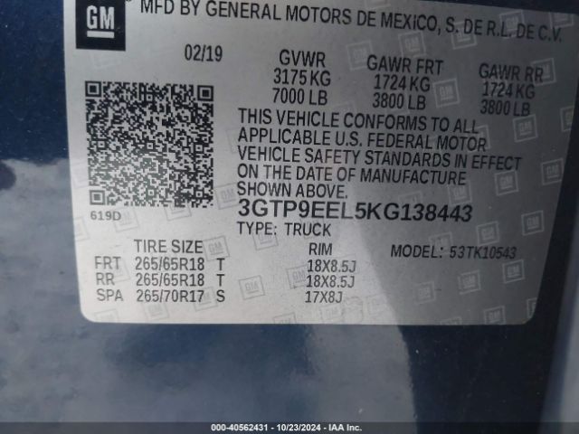 3GTP9EEL5KG138443 GMC Sierra 1500 At4