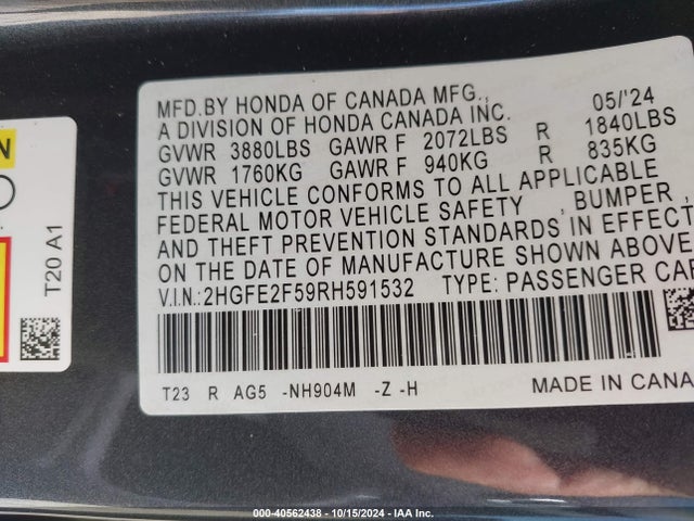 2HGFE2F59RH591532 Honda Civic Sport