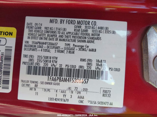 Ford Mustang V6 2015 1FA6P8AM4F5306657 Image 9