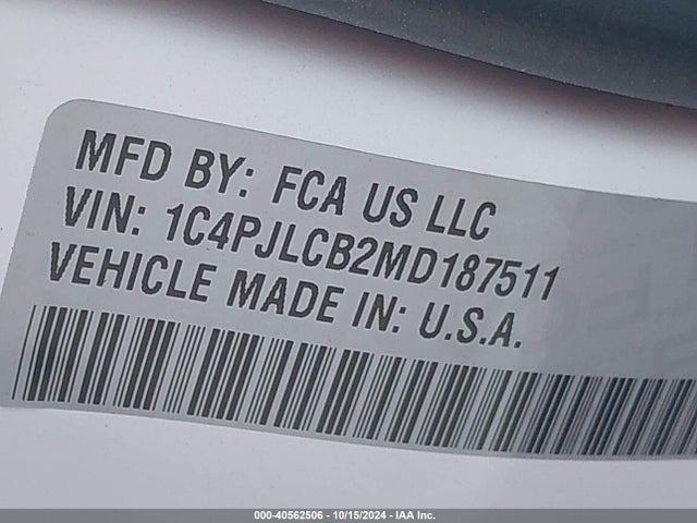 1C4PJLCB2MD187511 Jeep Cherokee Latitude Fwd