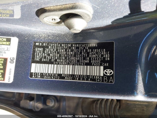 Продаж на аукціоні авто 2016 Toyota Corolla Le, vin: 5YFBURHE2GP522162, номер лоту: 40562507