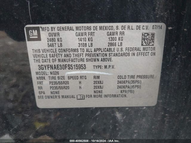 2015 CADILLAC SRX 3GYFNAE30FS515953 Photo 8