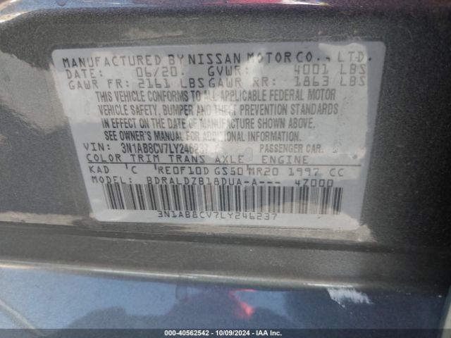 3N1AB8CV7LY246237 Nissan Sentra Sv Xtronic Cvt