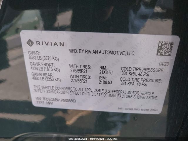 7PDSGABA1PN008663 Rivian R1s Adventure