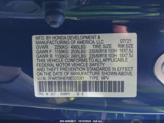 7FART6H87ME025081 Honda Cr-v Hybrid Ex-l