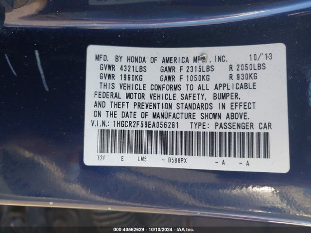 Honda Accord Sport 2014 1HGCR2F59EA056281 Image 9