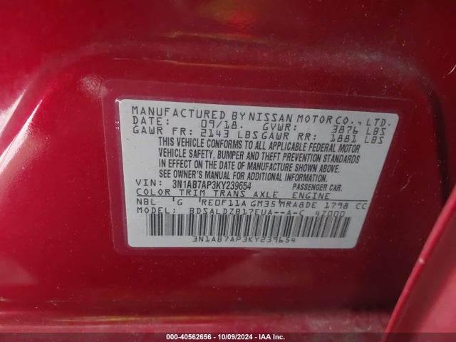 Nissan SENTRA SV 2019 3N1AB7AP3KY239654 Image 9