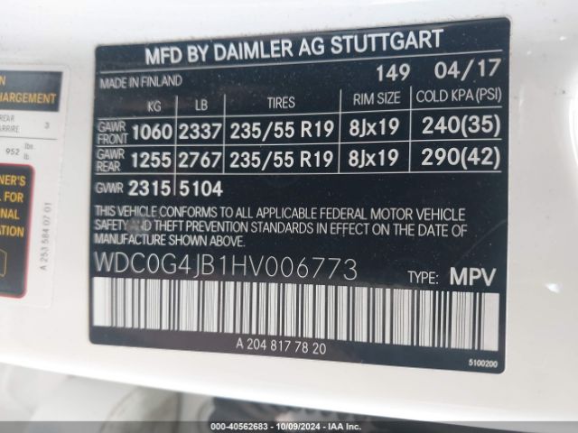 WDC0G4JB1HV006773 Mercedes-Benz GLC 300
