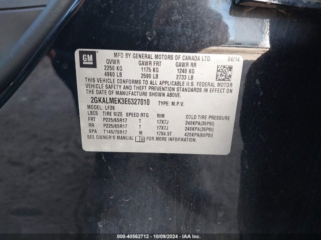 GMC Terrain Sle-1 2014 2GKALMEK3E6327010 Image 9