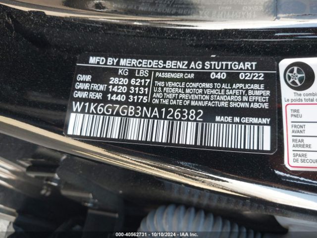 2022 MERCEDES-BENZ S 580 W1K6G7GB3NA126382 Photo 8