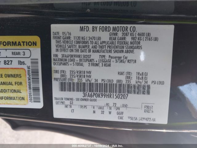 3FA6P0K99HR150207 Ford Fusion Titanium