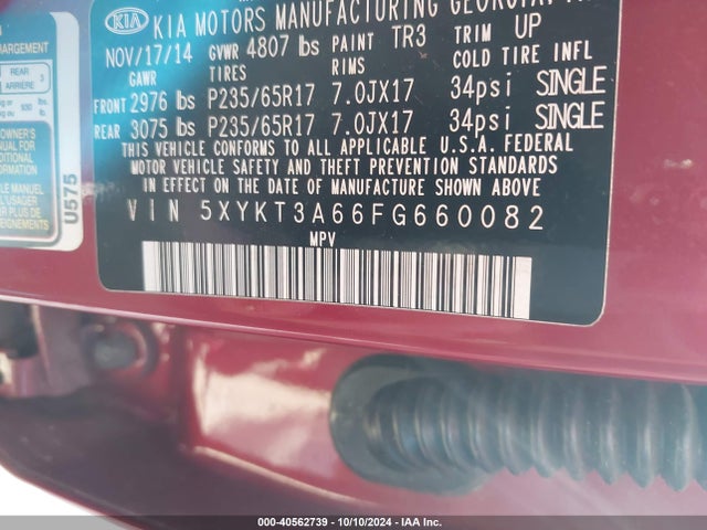 5XYKT3A66FG660082 KIA SORENTO LX