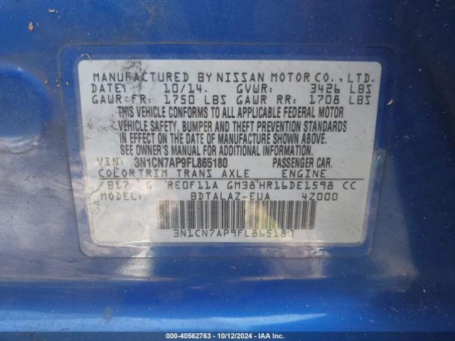 3N1CN7AP9FL865180 Nissan Versa 1.6 S+