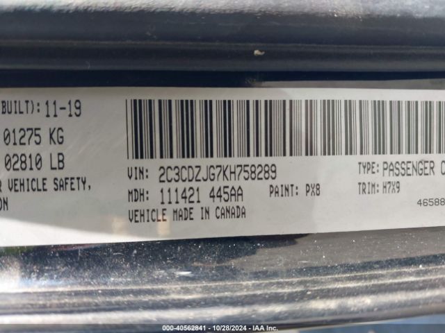 2C3CDZJG7KH758289 Dodge Challenger Gt