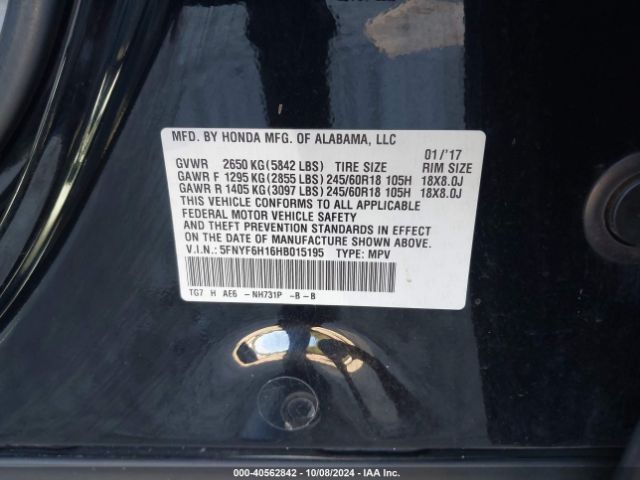 5FNYF6H16HB015195 Honda PILOT LX