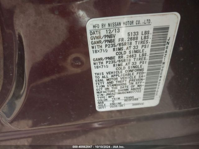 JN8AZ1MU8EW407702 Nissan Murano Le/s/sl/sv