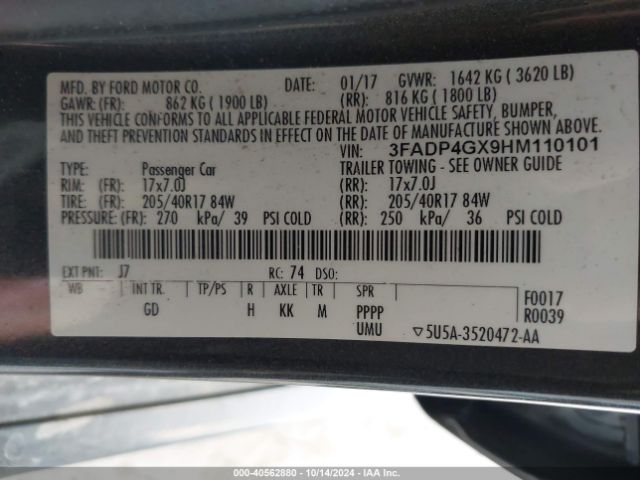 3FADP4GX9HM110101 Ford FIESTA ST