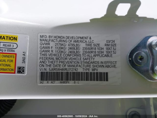 5J6RS4H46RL012742 Honda Cr-v Ex Awd