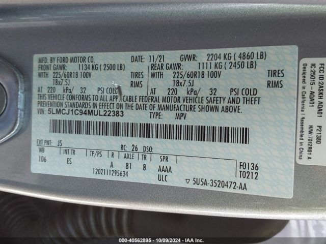5LMCJ1C94MUL22383 Lincoln Corsair Standard