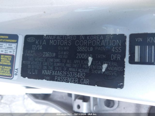 KNAFX4A62F5376482 KIA FORTE LX