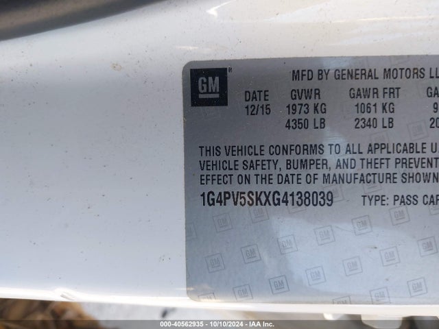 Buick Verano 1sv 2016 1G4PV5SKXG4138039 Image 9